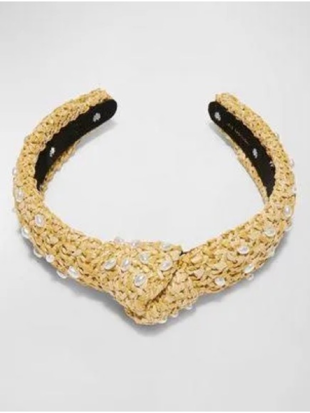 Lele Sadoughi Pearl Embellished Knotted Raffia Beaded Headband